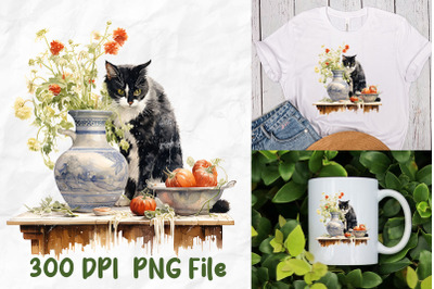 Cute Tuxedo Cat Wild Flowers Cat Lover