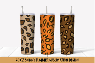 Fall Leaves Leopard Print Tumbler Wrap Sublimation Designs