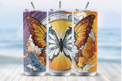 Colorful Butterfly 20 Oz Tumbler Wrap Sublimation Design