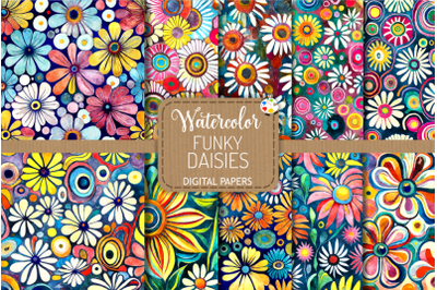 Funky Daisies - Watercolor Digital Paper Patterns Set 3