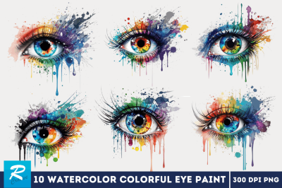 Watercolor Colorful Eye Paint Clipart Bundle