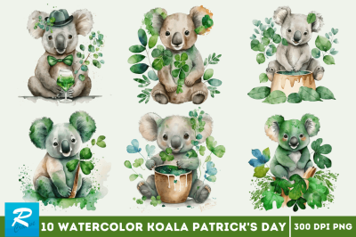 Watercolor Koala Patrick&#039;s Day Clipart Bundle
