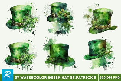 Watercolor Green Hat St.Patrick&#039;s Day Clipart Bundle