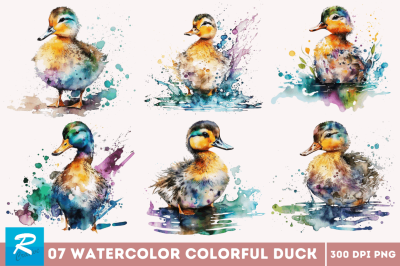 Watercolor Cute Colorful Duck Clipart Bundle