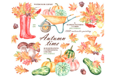 Autumn time watercolor set. Thanksgiving.