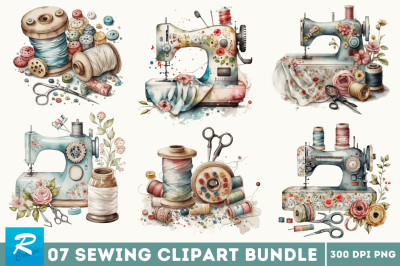 Watercolor Sewing Clipart Bundle