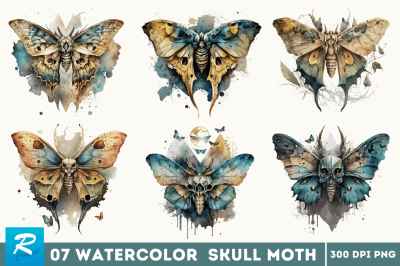 Watercolor Skull Moth Clipart Bundle