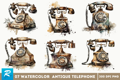 Watercolor Antique Telephone Clipart Bundle