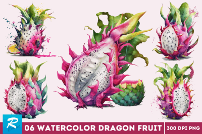 Watercolor Dragon Fruit Clipart Bundle