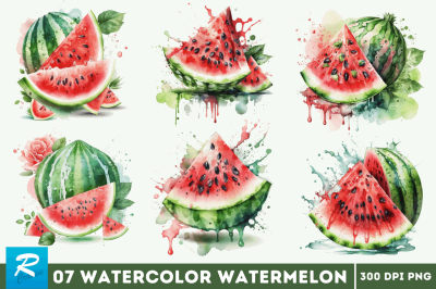 Watercolor Watermelon Clipart Bundle