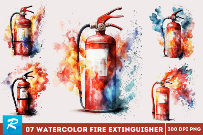 Watercolor Fire Extinguisher Clipart Bundle