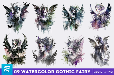 Watercolor Gothic Fairy Clipart Bundle