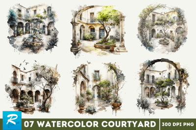 Watercolor Courtyard Clipart Bundle