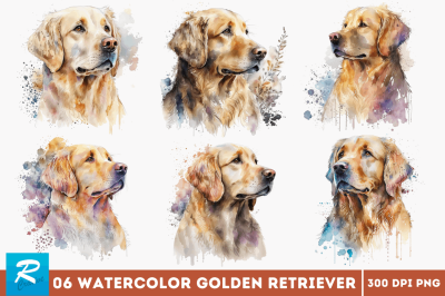 Watercolor Golden Retriever Clipart Bundle