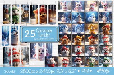 Xmas Tumbler wrap png 20 Oz Baby Animals sublimation design Christmas