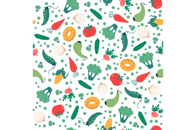 Seamless pattern with different fruits and vegetables. Decor textile,