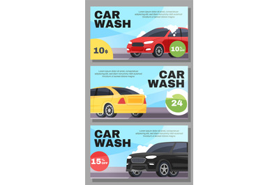 Car wash service. Vehicles cleaning, advertising banners, discount cou