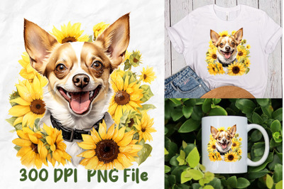 Vintage Smile Chihuahua Dog Sunflower