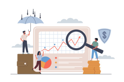 Budget planning. People calculate finances, increasing amount, accumul