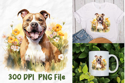 Vintage Smile Pitbull Dog Wild Flower