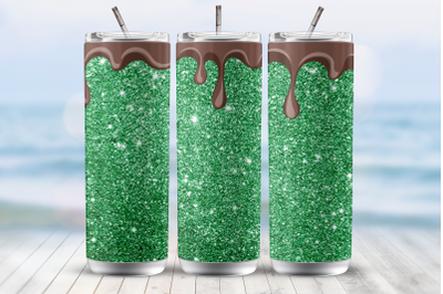 Chocolate Dripping Green Glitter 20 Oz Tumbler Wrap