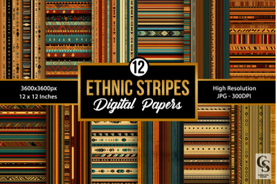 Tribal Ethnic Stripes Pattern Digital Papers