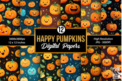 Cute Happy Smiling Pumpkins Pattern Digital Papers