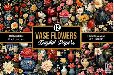 Cute Vase Flowers Pattern Digital Papers