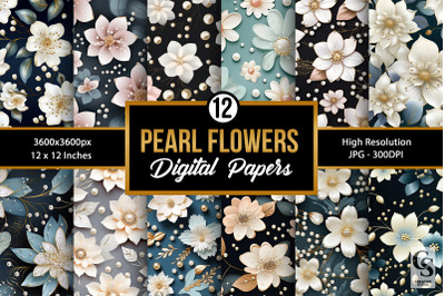 Pearl Flowers Pattern Digital Papers