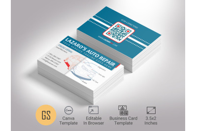 Auto Repair Shop Business Card Template for Canva - Blue Red | 3.5x2 i