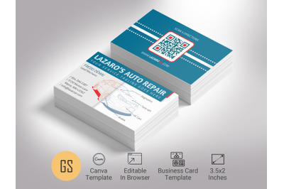 Auto Repair Shop Business Card Template for Canva - Blue Red | 3.5x2