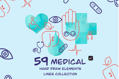 Medicine -hand draw elements lines collection
