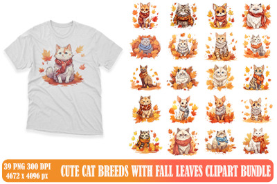 Cute Cat With Fall Leaves Clipart