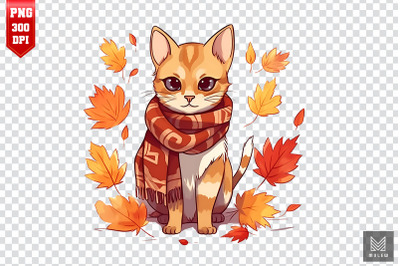 Cute Abyssinian Cat In Autumn Clipart