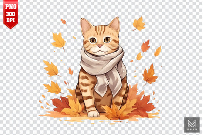 Cute Bengal Cat In Autumn Clipart