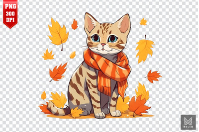 Cute Bengal Cat In Autumn Clipart