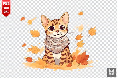 Cute Bengal Cat In Autumn Clipart