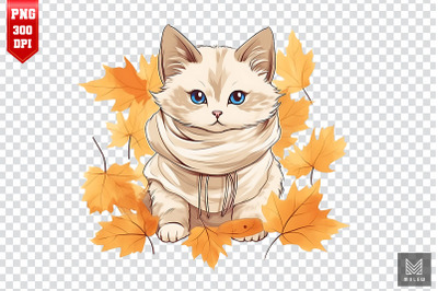 Cute Birman Cat In Autumn Clipart