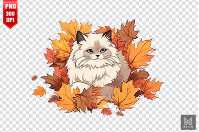 Cute Birman Cat In Autumn Clipart