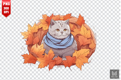 British Shorthair Cat In Autumn Clipart