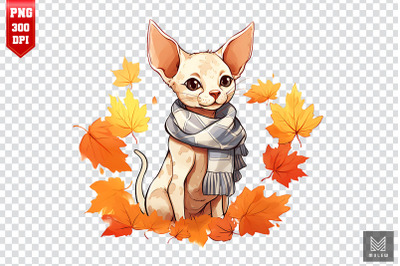 Cute Cornish Rex Cat In Autumn Clipart