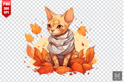 Cute Devon Rex Cat In Autumn Clipart