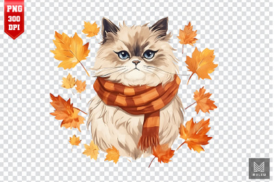 Cute Himalayan Cat In Autumn Clipart