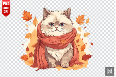 Cute Himalayan Cat In Autumn Clipart