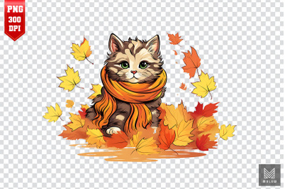 Cute Manx Cat In Autumn Clipart