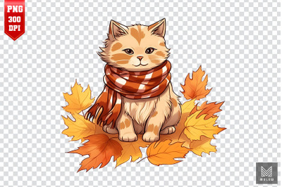 Cute Manx Cat In Autumn Clipart