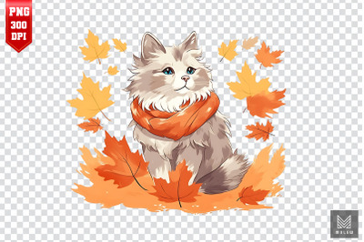 Norwegian Forest Cat In Autumn Clipart