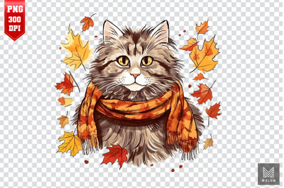 Norwegian Forest Cat In Autumn Clipart