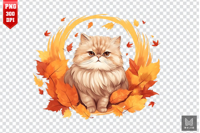 Cute Persian Cat In Autumn Clipart