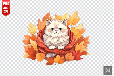 Cute Persian Cat In Autumn Clipart